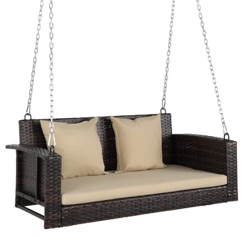 49 дюймов коричневый градиентный ротанг Бежевая подушка кресло качели из ротанга (рамы для качелей в комплект не входят)