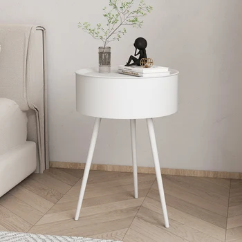 Тумбочки в скандинавском минималистичном стиле, Небольшое пространство, Круглые тумбочки белого дизайна, Итальянская удобная мебель для дома