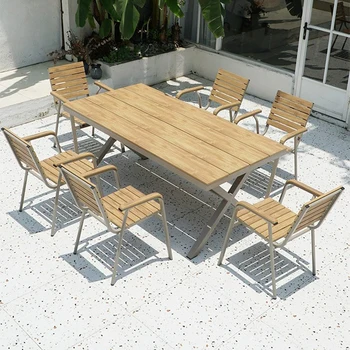 Вилла в минималистском стиле, столы и стулья из пластикового дерева, сад во внутреннем дворе, комбинированная мебель из антикоррозийного дерева, стол и стул