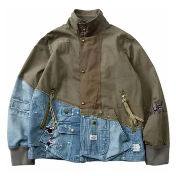 Mcikkny Hi Street Мужская Рваная уличная джинсовая куртка в стиле хип-хоп, свободная верхняя одежда в стиле пэчворк, пальто для мужчин