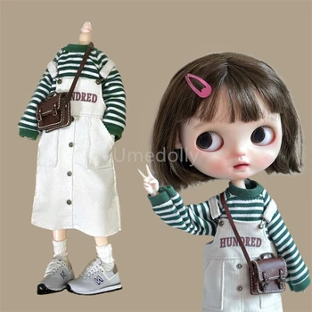 Модная юбка на подтяжках для куклы Blyth 1/6 / футболка с длинными рукавами в полоску для кукольной одежды OB24, аксессуары для игрушек