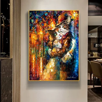 Абстрактные Влюбленные кошки под дождем, Пейзаж, картина маслом, напечатанная на холсте, Настенный художественный плакат для гостиной, украшение дома, картина