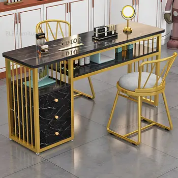 Современный Профессиональный маникюрный стол и набор стульев в салоне красоты, роскошные маникюрные столы Nordic, простые одинарные и двойные маникюрные столы