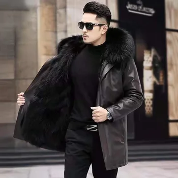 Теплая мужская куртка из искусственной кожи, очень толстая теплая шуба из искусственного меха, высококачественные зимние новые топы