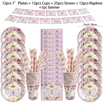 Одноразовая посуда для Дня рождения с розовой бабочкой, Салфетки с бабочкой, Тарелки, чашки для детей, украшения для дня рождения, Декор для душа ребенка