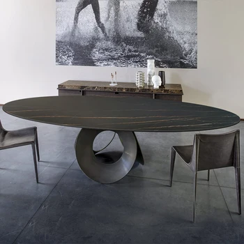 Импортированный каменный стол в итальянском стиле, современная маленькая квартира в роскошном стиле, простой домашний круглый каменный стол-стул для знаменитостей в Интернете