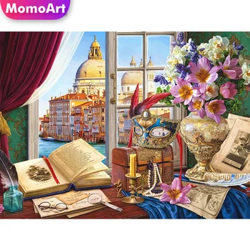 MomoArt DIY Алмазная вышивка Цветок Вышивка крестом Мозаичное окно Новое поступление Пейзаж Венеции Живопись Ручной работы Хобби