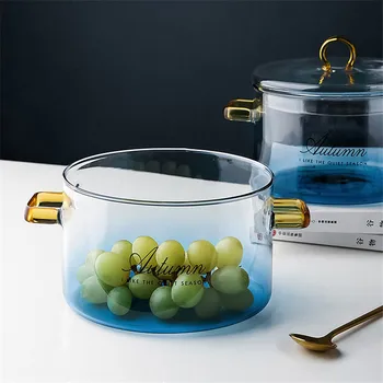 Креативная Прозрачная Градиентно-синяя Стеклянная чаша с крышкой, Термостойкая Миска для рисовой лапши, Контейнер для фруктов, Посуда
