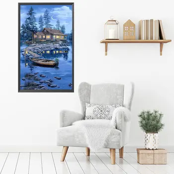 5D DIY Алмазный рисунок Crescent Lake Cottage Kits Полная Круглая Дрель Для декора стен