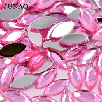 JUNAO 7*15 мм Розовый Цвет Плоская Задняя Акриловая Аппликация из Горного Хрусталя 