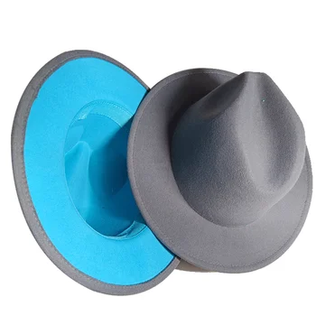 Фетровая шляпа Нового цвета, озерно-голубая и серая, двухцветная Классическая джазовая шляпа, Оптовая продажа фетровых шляп, мужских и женских головных уборов