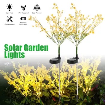 2шт светодиодных солнечных цветочных фонарей IP44, водонепроницаемых ландшафтных светящихся ламп, Искусственных подземных цветочных фонарей с золотистым