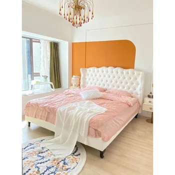 Легкая французская роскошная кровать princess bed одноразовая технологичная тканевая художественная кровать кровать современная и контрактная кремовая ветровая застежка h