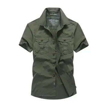 Тактическая боевая дышащая мужская рубашка в стиле милитари с коротким рукавом, летняя удобная хлопковая однотонная повседневная мужская рубашка