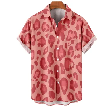 Модная мужская одежда, блузка на пуговицах, летние мужские рубашки с гавайским леопардовым принтом, пляжные рубашки