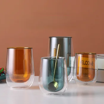 Стеклянная чашка с двойными стенками, цветная кружка для чая, кофе, Стаканы для холодного пива, Термостойкая стеклянная чашка с изоляцией, креативная кружка для молока и сока