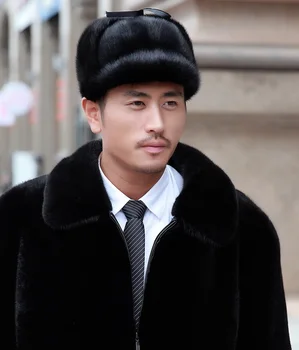 Мужская шапка из натурального меха норки, зимняя теплая остроконечная шапка, головные уборы ручной работы, черный, коричневый