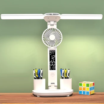 Светодиодная настольная лампа USB с регулируемой яркостью Сенсорная Складная настольная лампа с календарем Температурными часами Ночник для защиты глаз Лампа для чтения