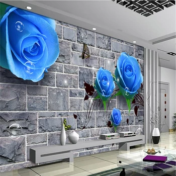 beibehang Настройте настенные обои любого размера HD Голубая роза Кирпичная стена 3D Гостиная Спальня ТВ Фоновая стена