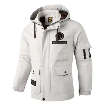 2023 Новая мужская уличная водонепроницаемая летная куртка большого размера с несколькими карманами, повседневная модная ветровка, куртка с капюшоном