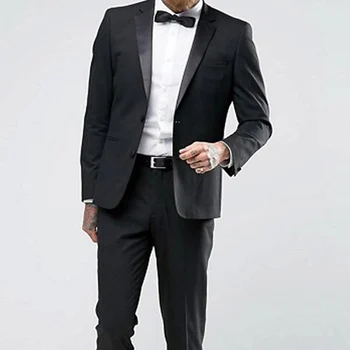 Черный официальный свадебный смокинг для жениха из 2 частей, приталенные мужские костюмы с зубчатым лацканом, мужская модная куртка, Брюки, костюм на заказ