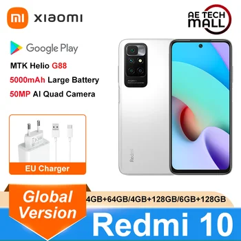 Глобальная версия Xiaomi Redmi 10 2022 50-Мегапиксельная Четырехъядерная камера с искусственным Интеллектом 90 Гц FHD Дисплей MediaTek Helio G88 Восьмиядерный